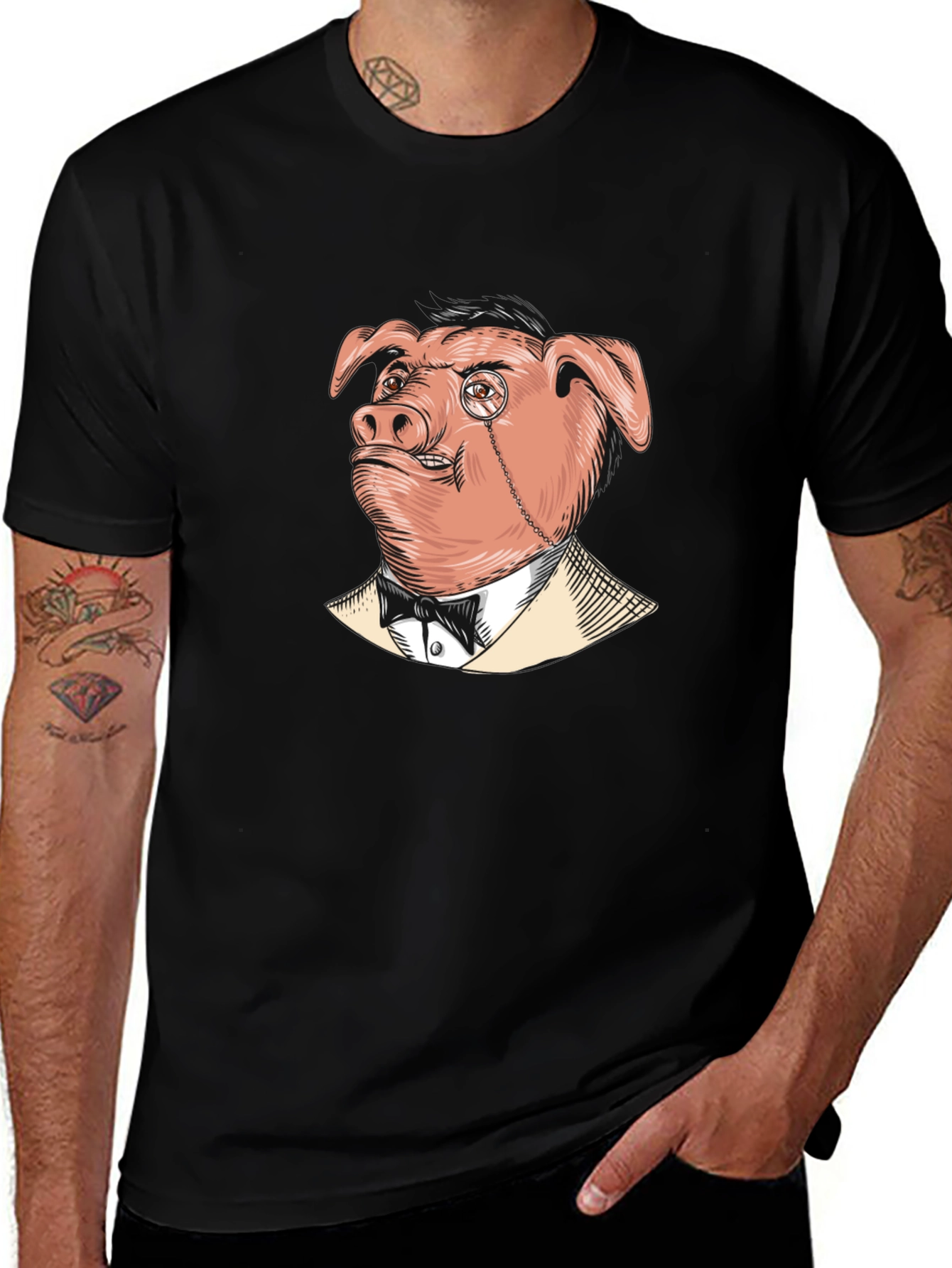 Pig in Suit Graphic Tee - Mens Black T-Shirt