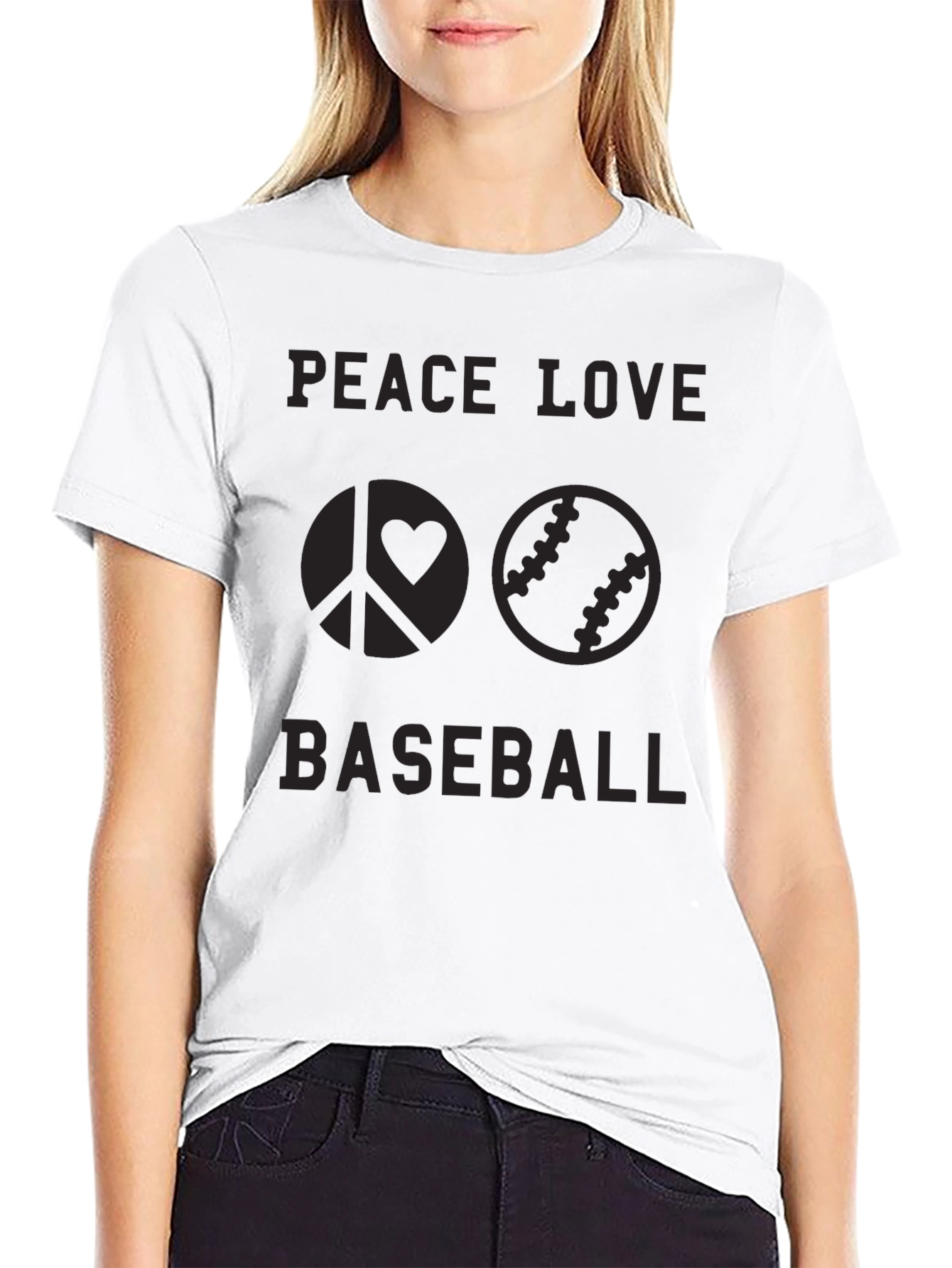 Peace Love Baseball Graphic Tee - Black