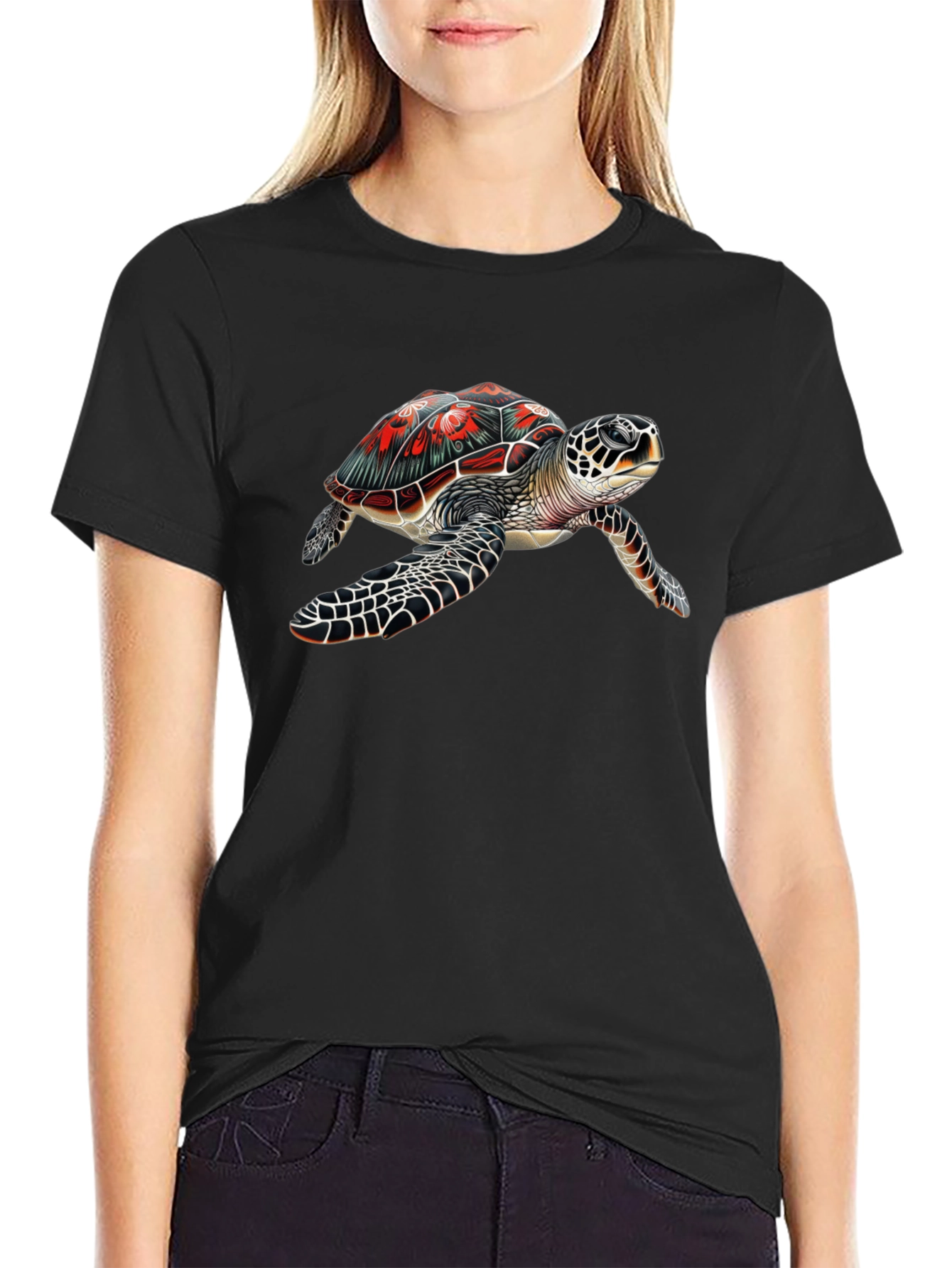 Sea Turtle Graphic Tee - Black Cotton Comfort