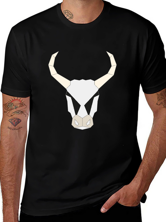 Geometric Bull Skull Graphic Tee - Black