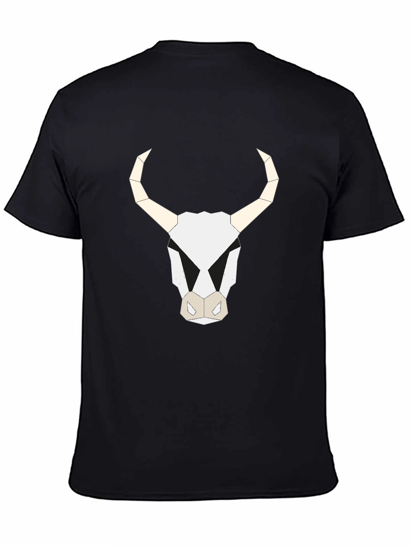 Geometric Bull Skull Graphic Tee - Black
