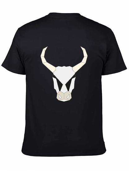 Geometric Bull Skull Graphic Tee - Black