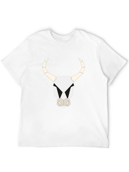 Geometric Bull Skull Graphic Tee - Black