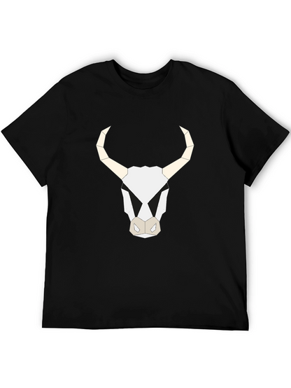 Geometric Bull Skull Graphic Tee - Black