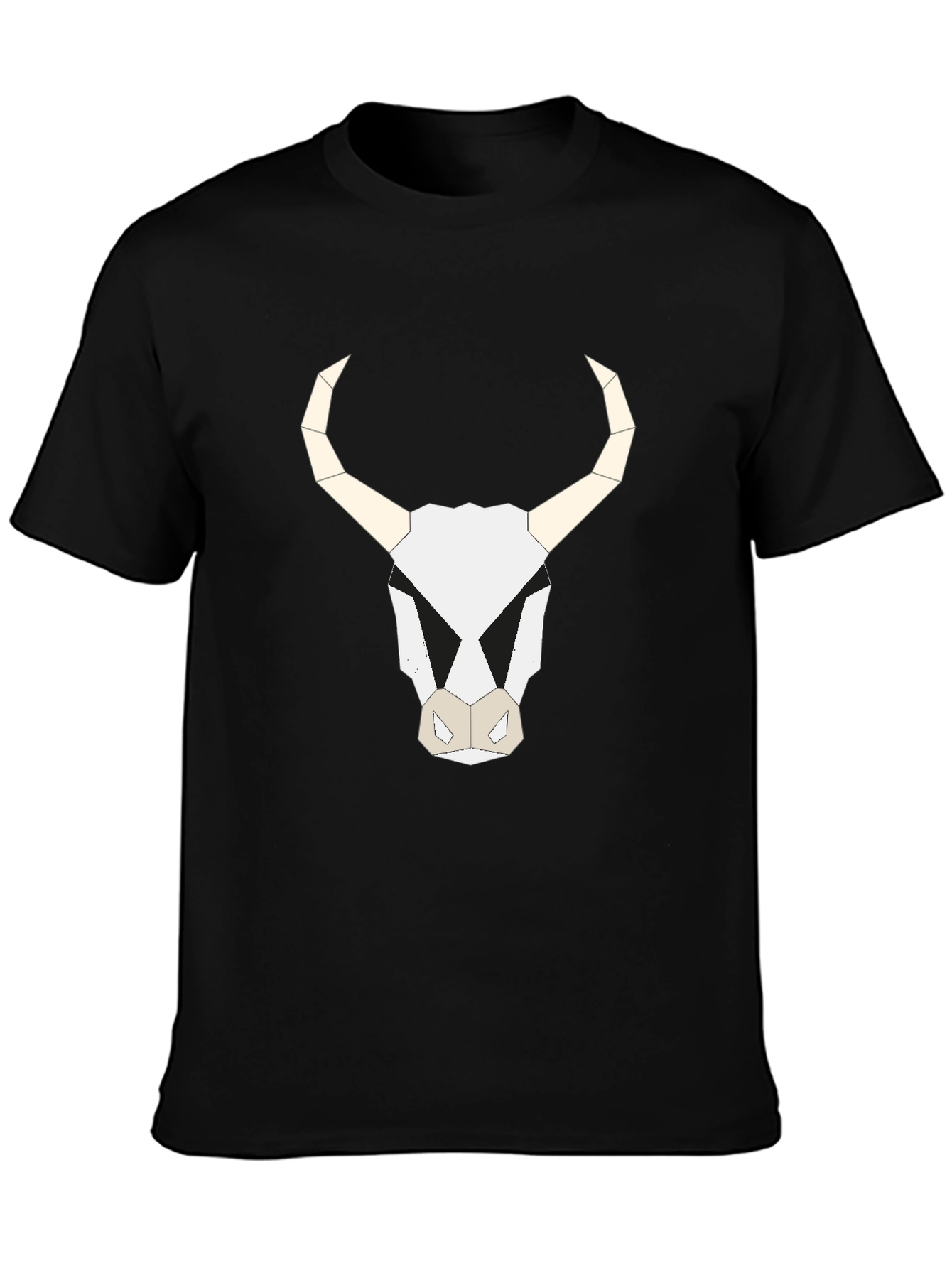 Geometric Bull Skull Graphic Tee - Black