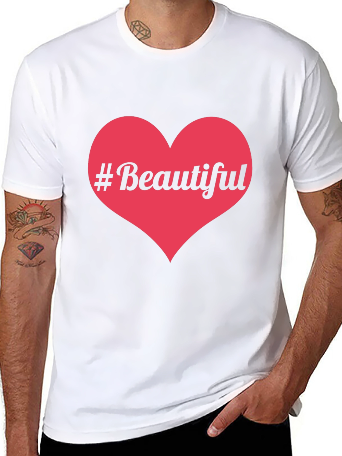 #Beautiful Heart Graphic Print Black T-Shirt