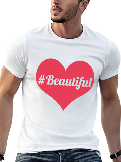 #Beautiful Heart Graphic Print Black T-Shirt