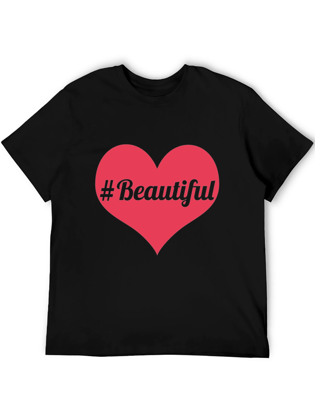 #Beautiful Heart Graphic Print Black T-Shirt