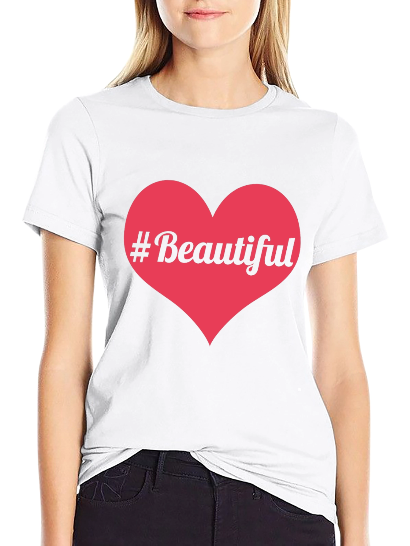 #Beautiful Heart Graphic Print Black T-Shirt
