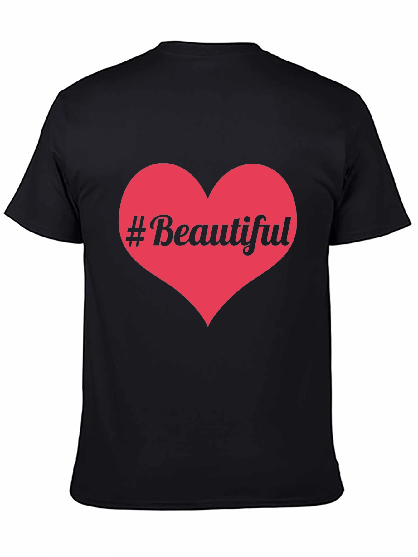 #Beautiful Heart Graphic Print Black T-Shirt