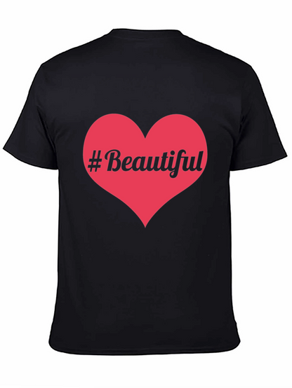 #Beautiful Heart Graphic Print Black T-Shirt