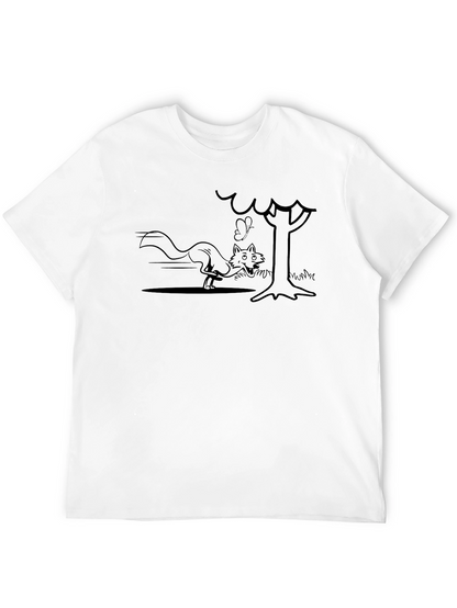 Cartoon Fox Chase Black T-Shirt
