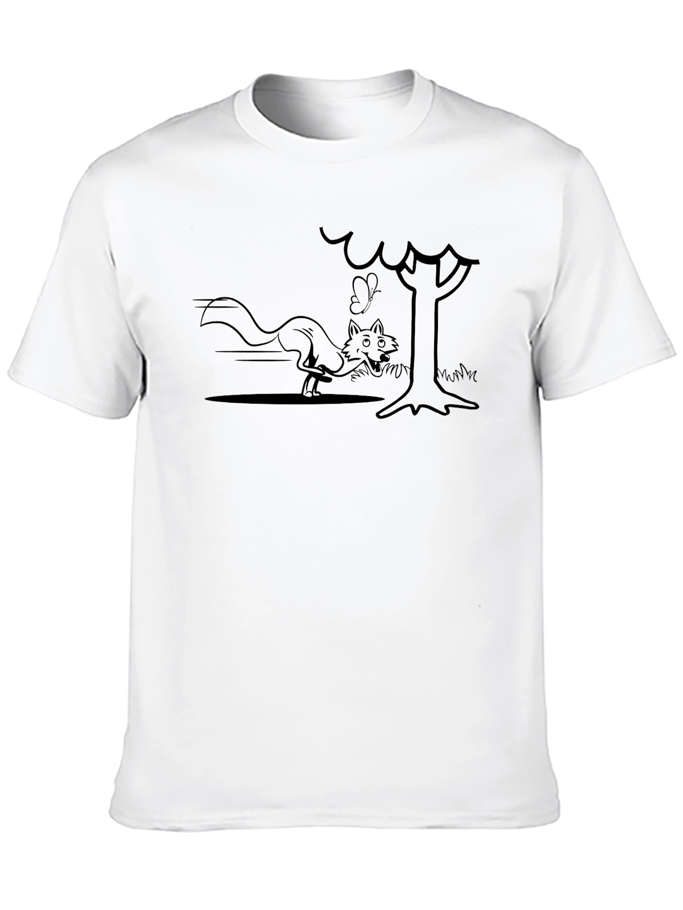 Cartoon Fox Chase Black T-Shirt