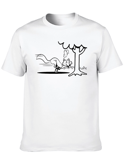 Cartoon Fox Chase Black T-Shirt