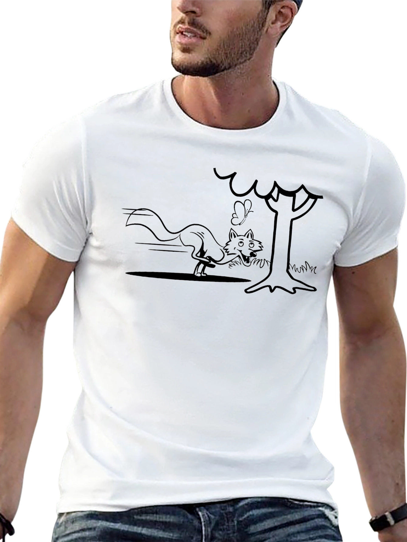 Cartoon Fox Chase Black T-Shirt