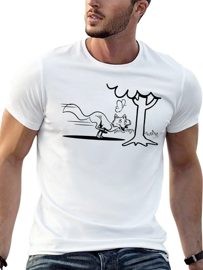 Cartoon Fox Chase Black T-Shirt
