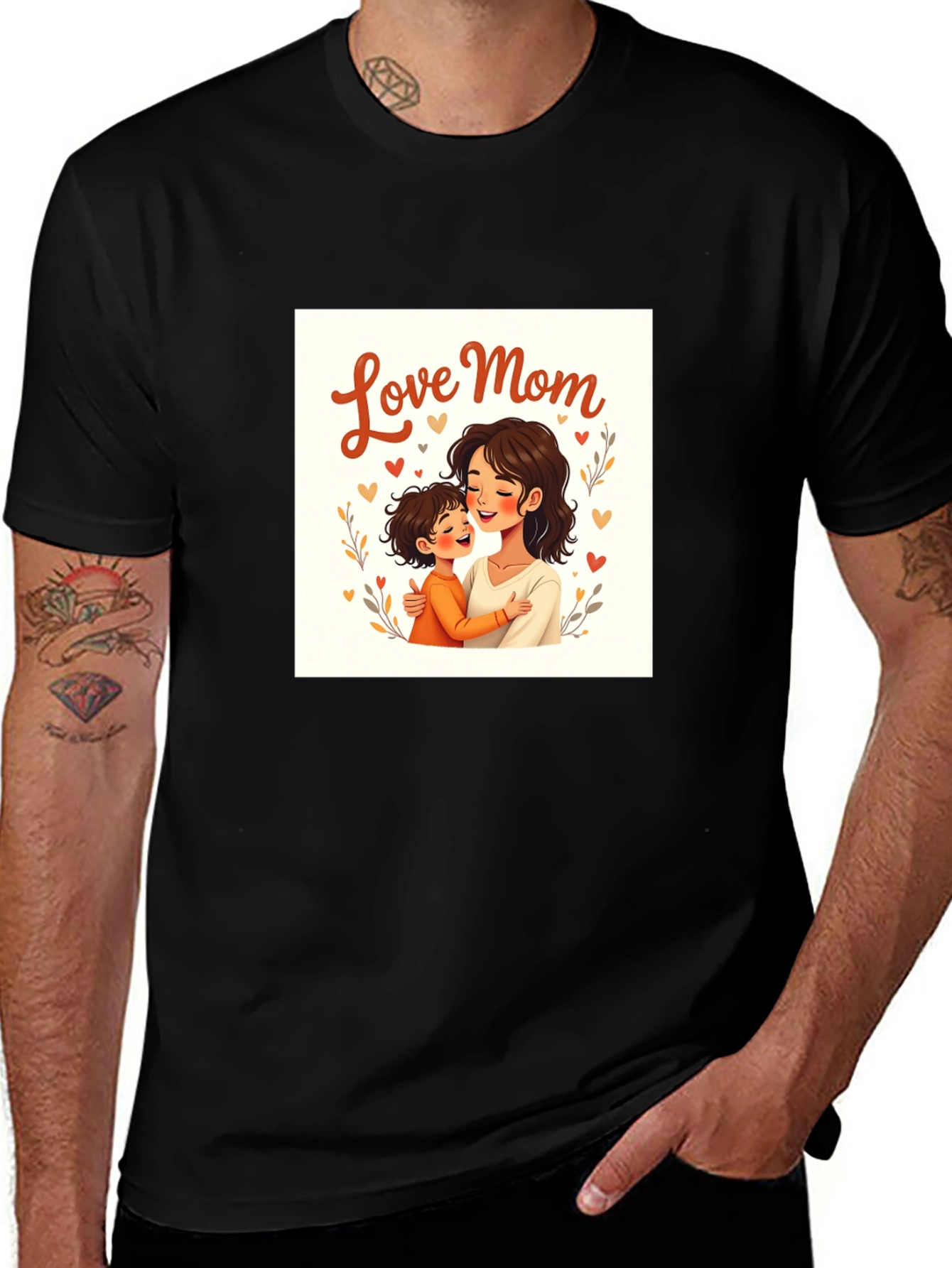 Love Mom Graphic Tee - Black Cotton T-Shirt