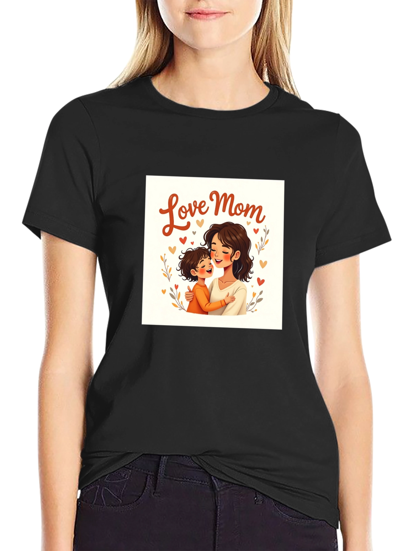 Love Mom Graphic Tee - Black Cotton T-Shirt