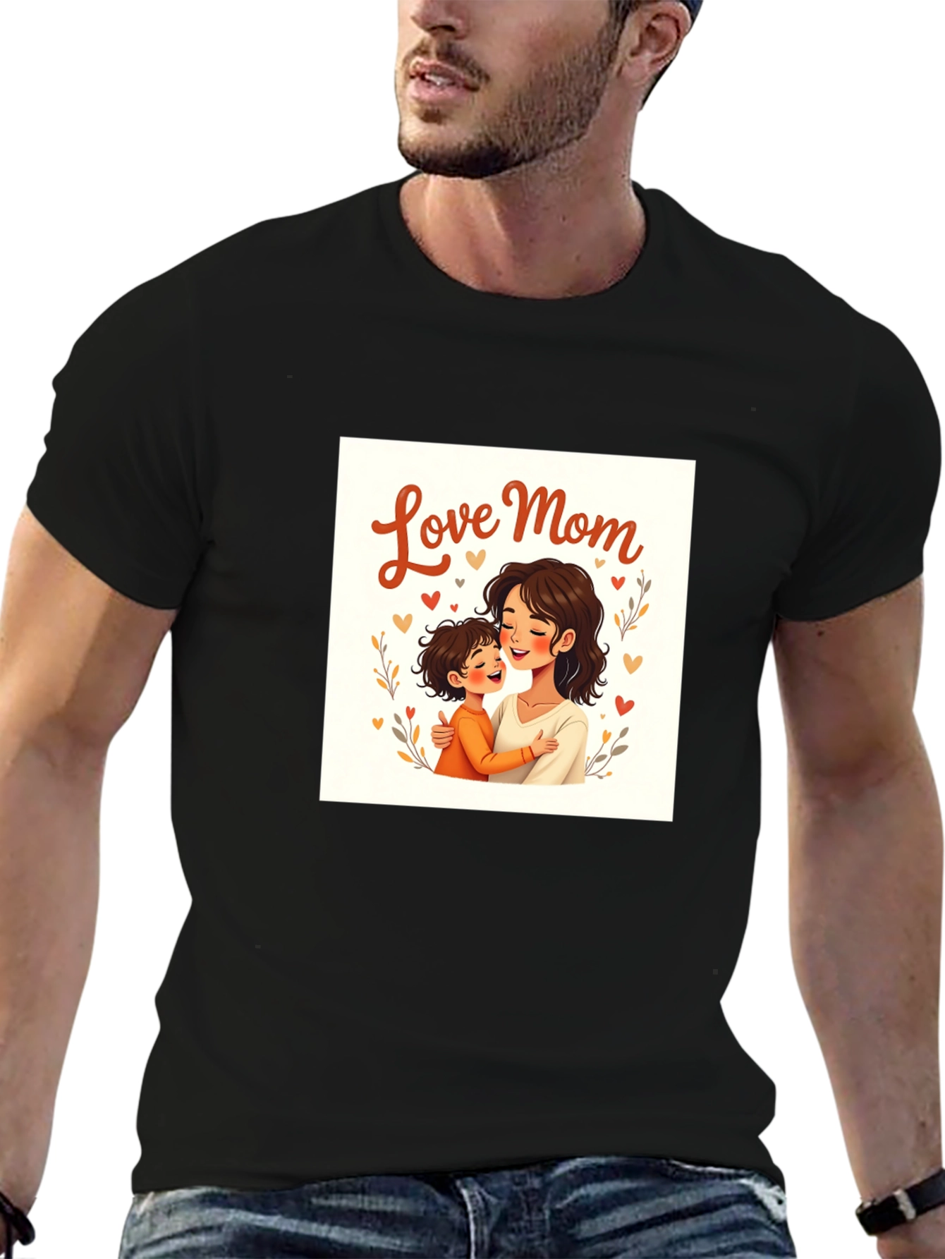 Love Mom Graphic Tee - Black Cotton T-Shirt