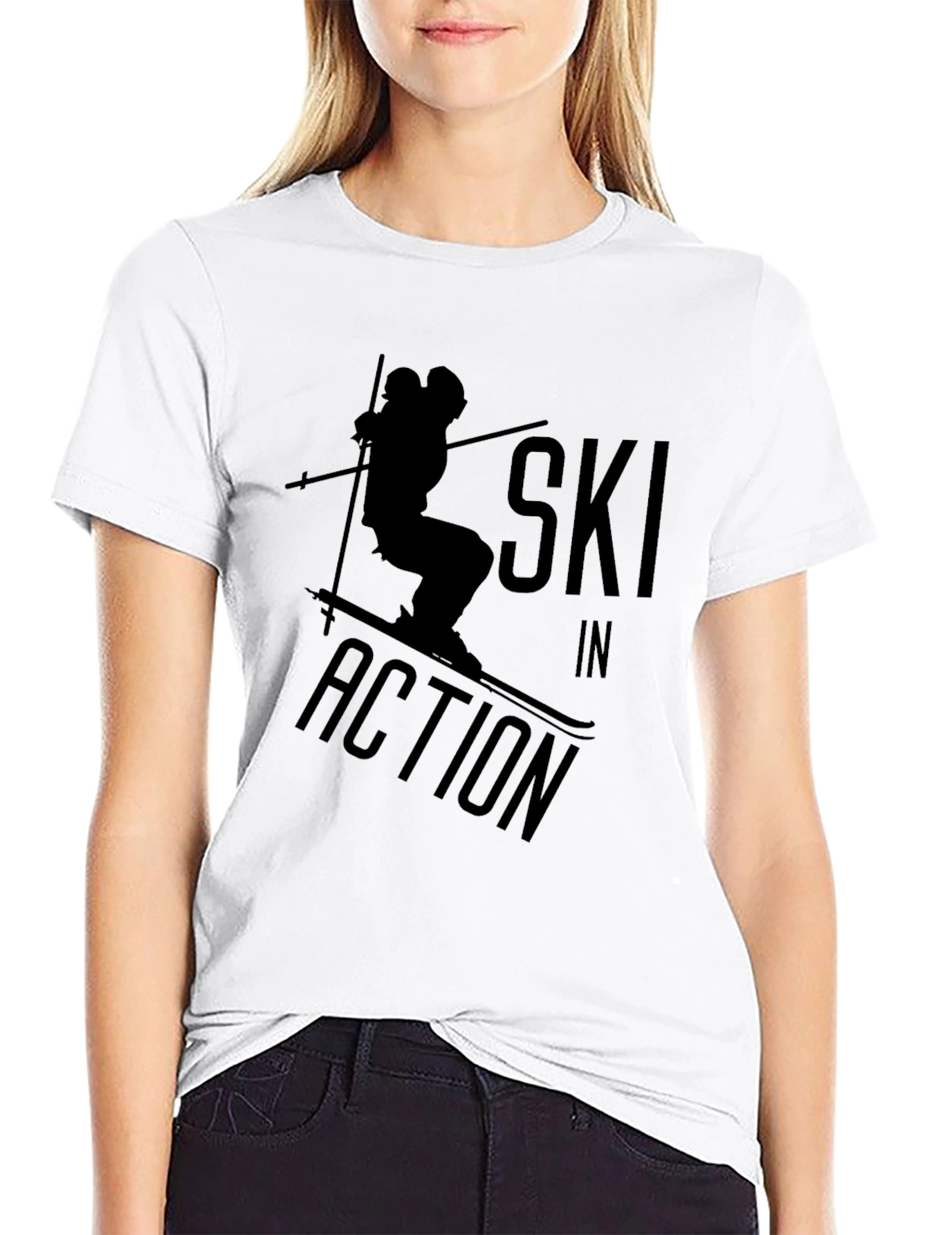 Ski In Action Black Graphic T-Shirt