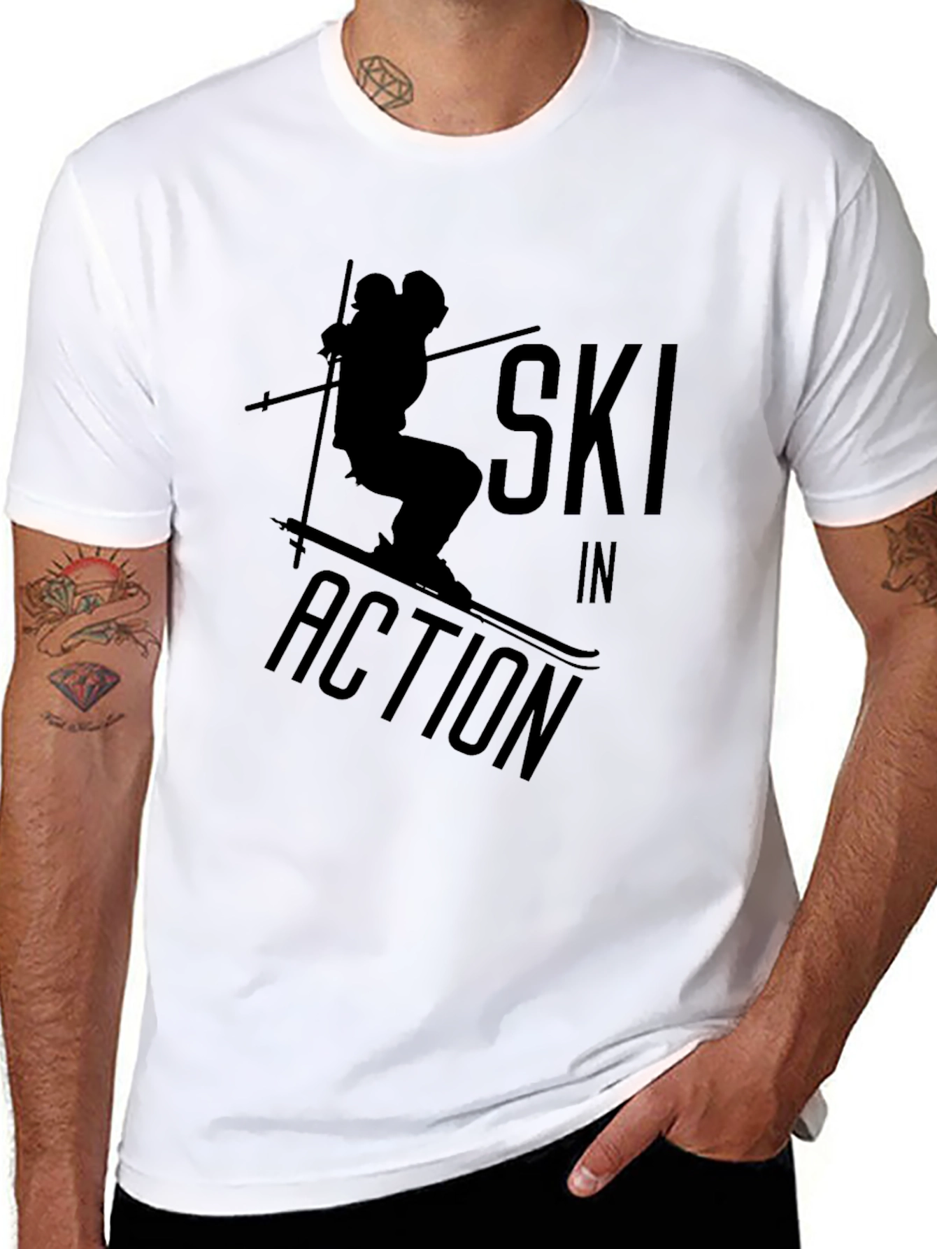 Ski In Action Black Graphic T-Shirt