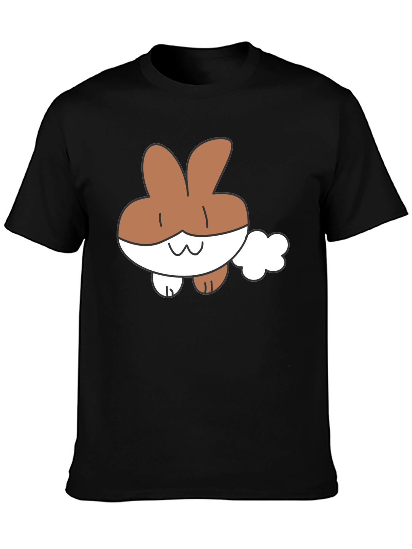 Cute Cartoon Bunny Black T-Shirt