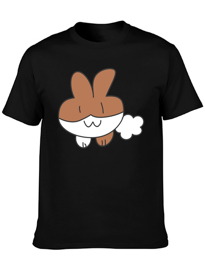 Cute Cartoon Bunny Black T-Shirt