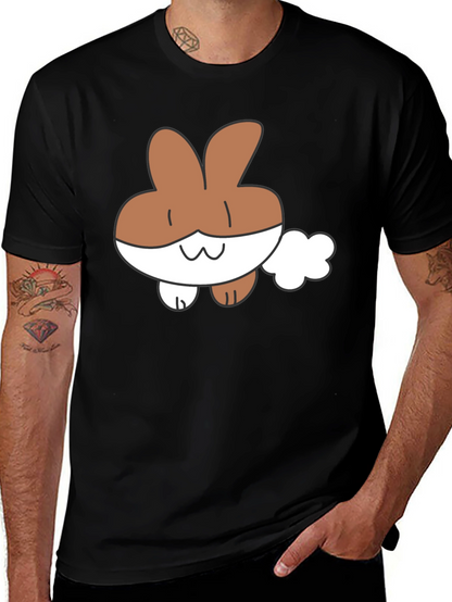 Cute Cartoon Bunny Black T-Shirt