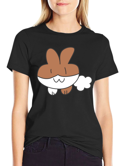 Cute Cartoon Bunny Black T-Shirt