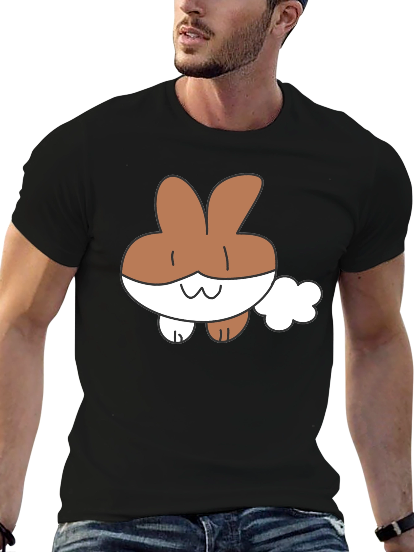 Cute Cartoon Bunny Black T-Shirt