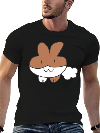 Cute Cartoon Bunny Black T-Shirt