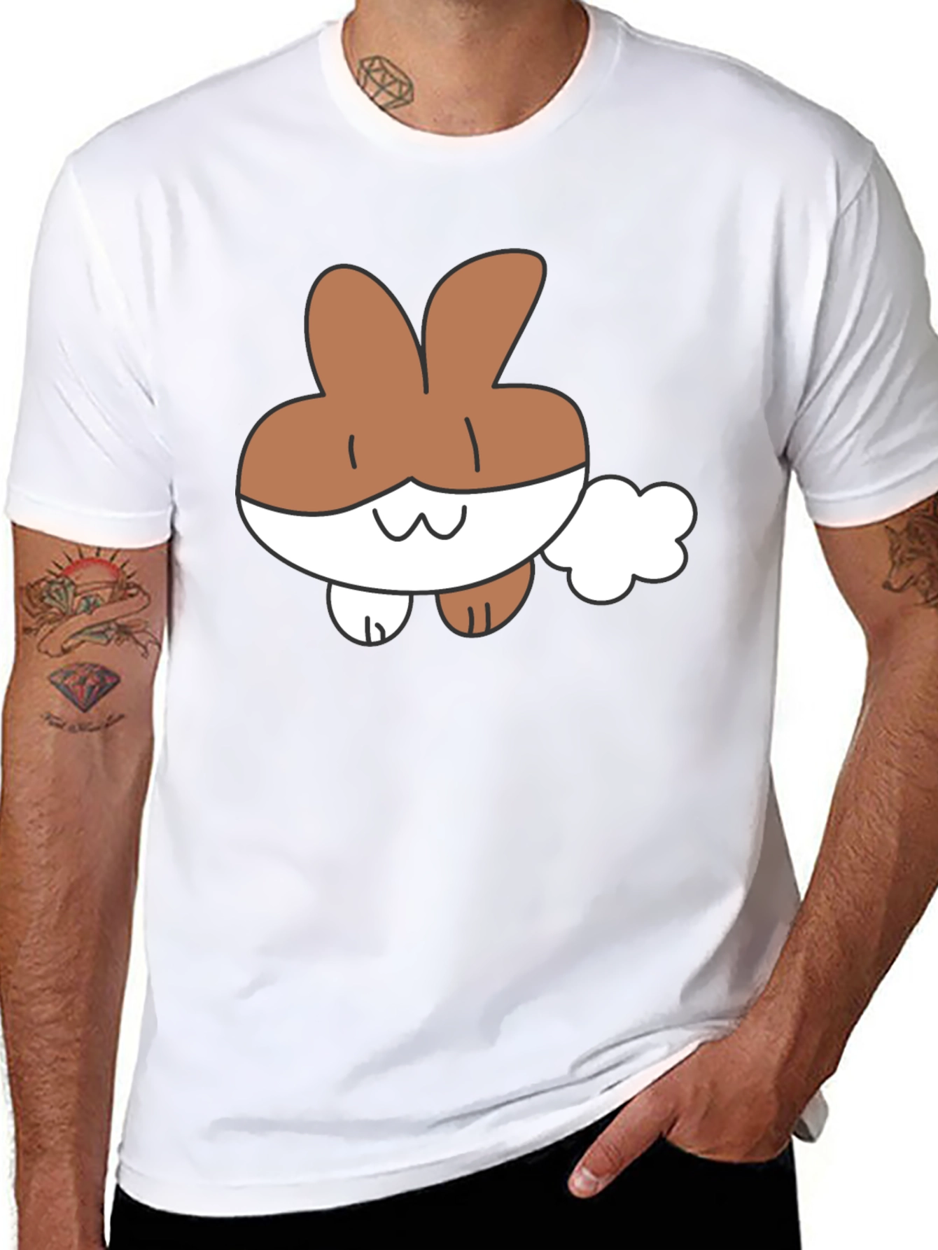 Cute Cartoon Bunny Black T-Shirt