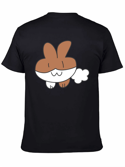 Cute Cartoon Bunny Black T-Shirt