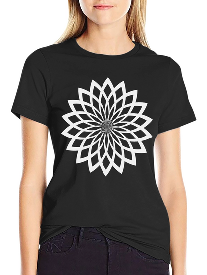 Geometric Flower Tee - Black Cotton Blend T-Shirt