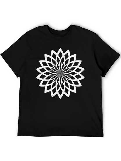 Geometric Flower Tee - Black Cotton Blend T-Shirt