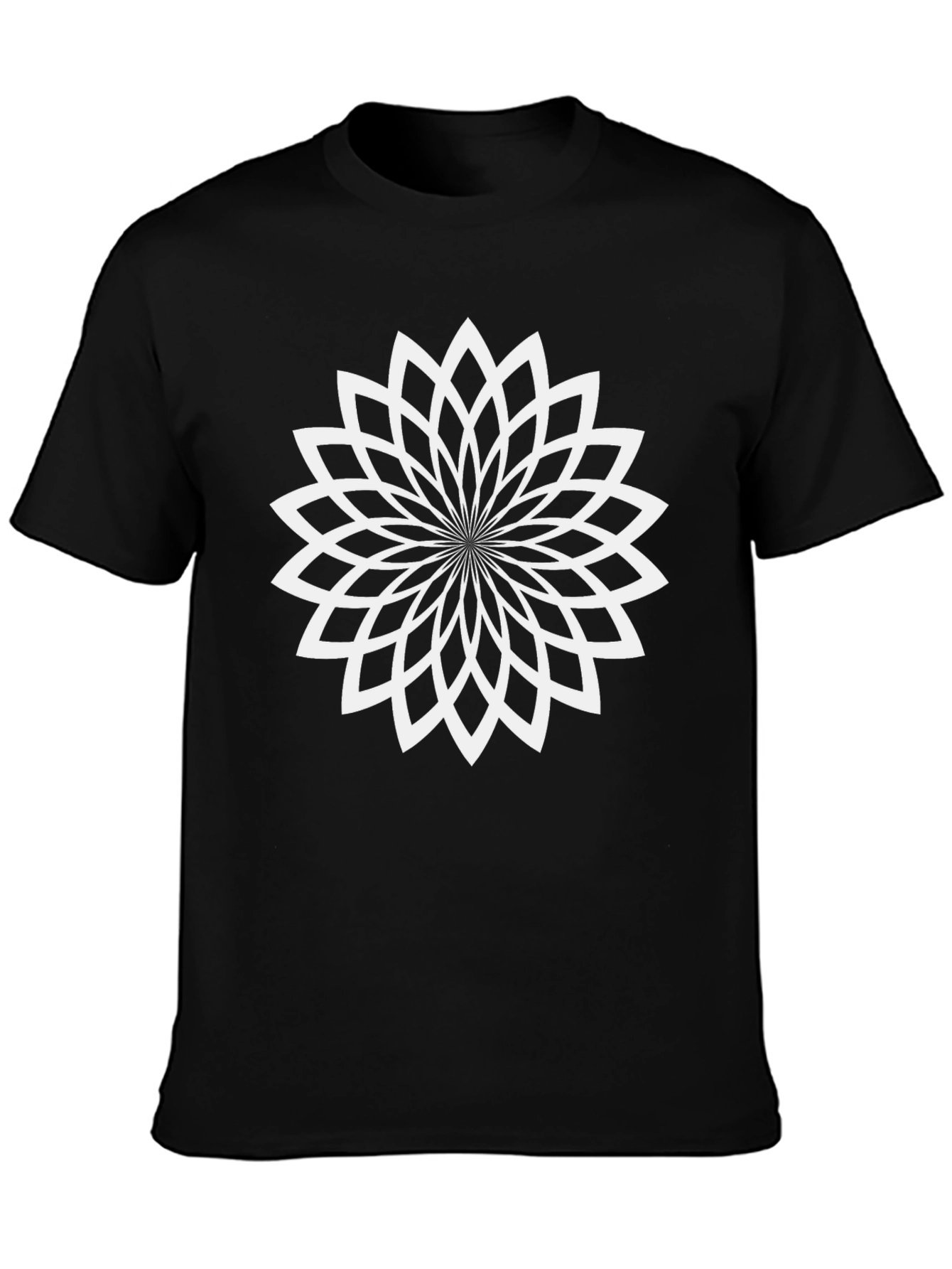 Geometric Flower Tee - Black Cotton Blend T-Shirt