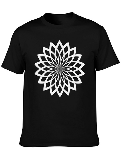Geometric Flower Tee - Black Cotton Blend T-Shirt
