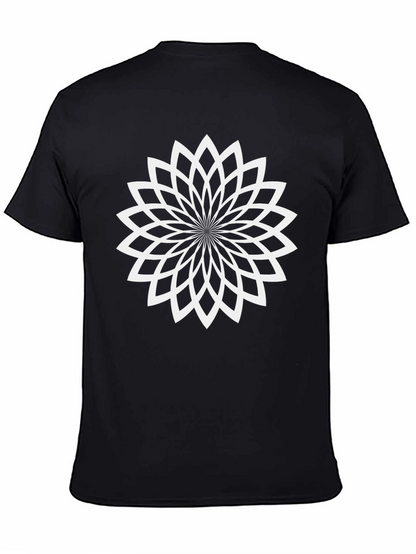 Geometric Flower Tee - Black Cotton Blend T-Shirt