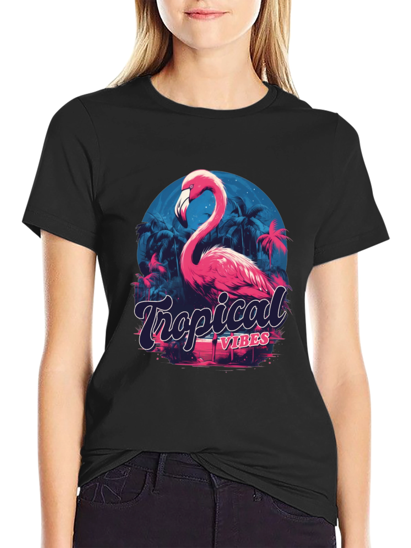 Tropical Vibes Flamingo Graphic T-Shirt