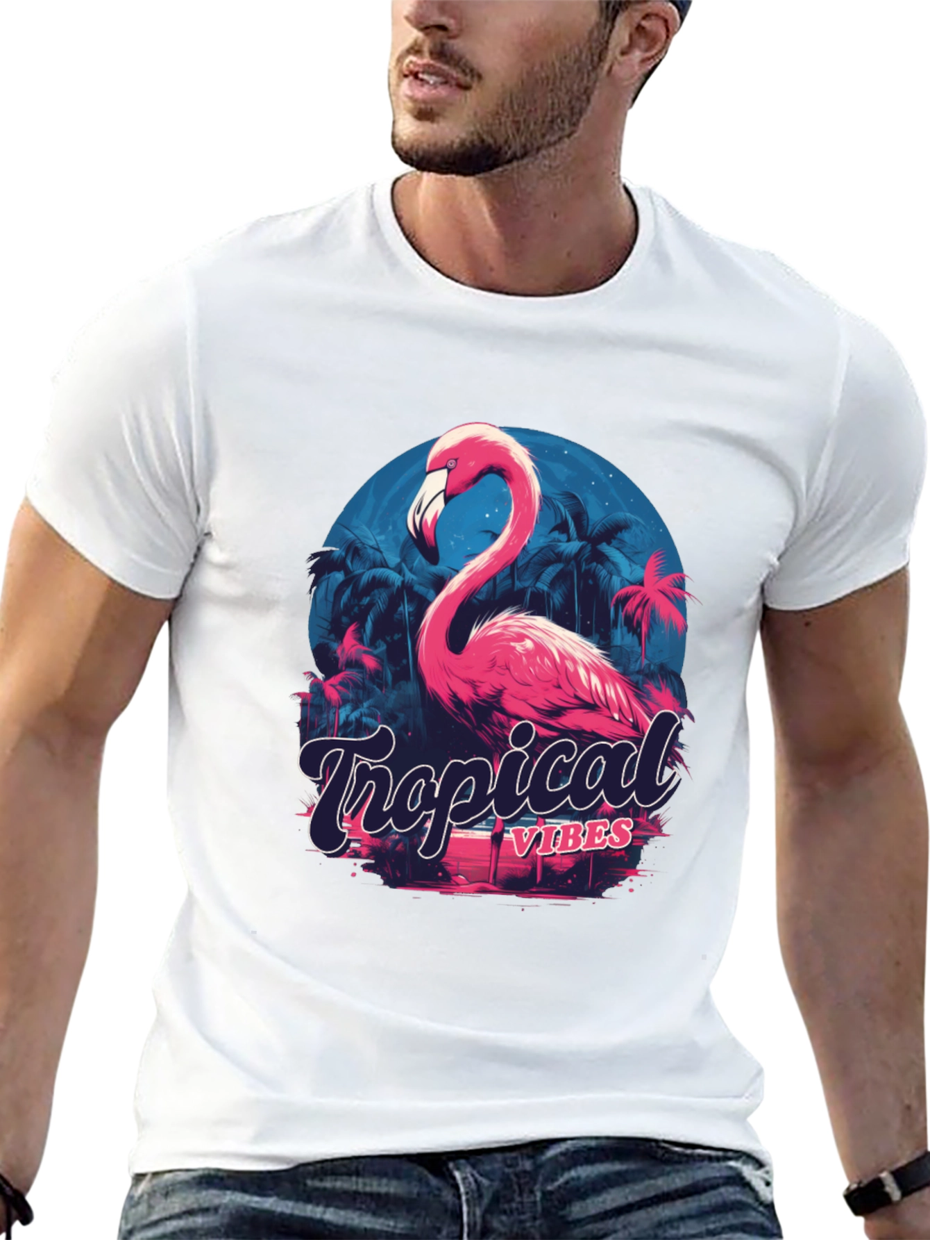 Tropical Vibes Flamingo Graphic T-Shirt