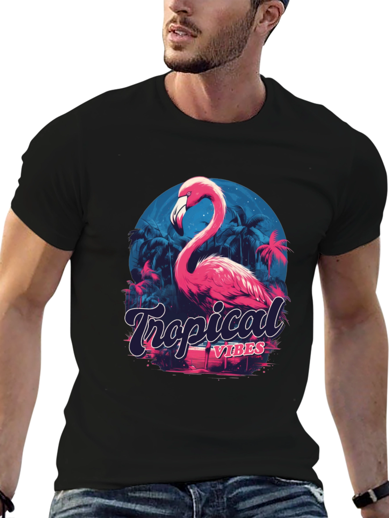 Tropical Vibes Flamingo Graphic T-Shirt