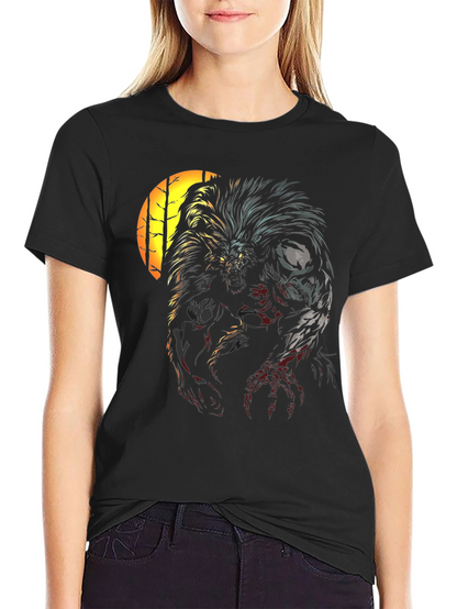 Werewolf Graphic Print Black T-Shirt