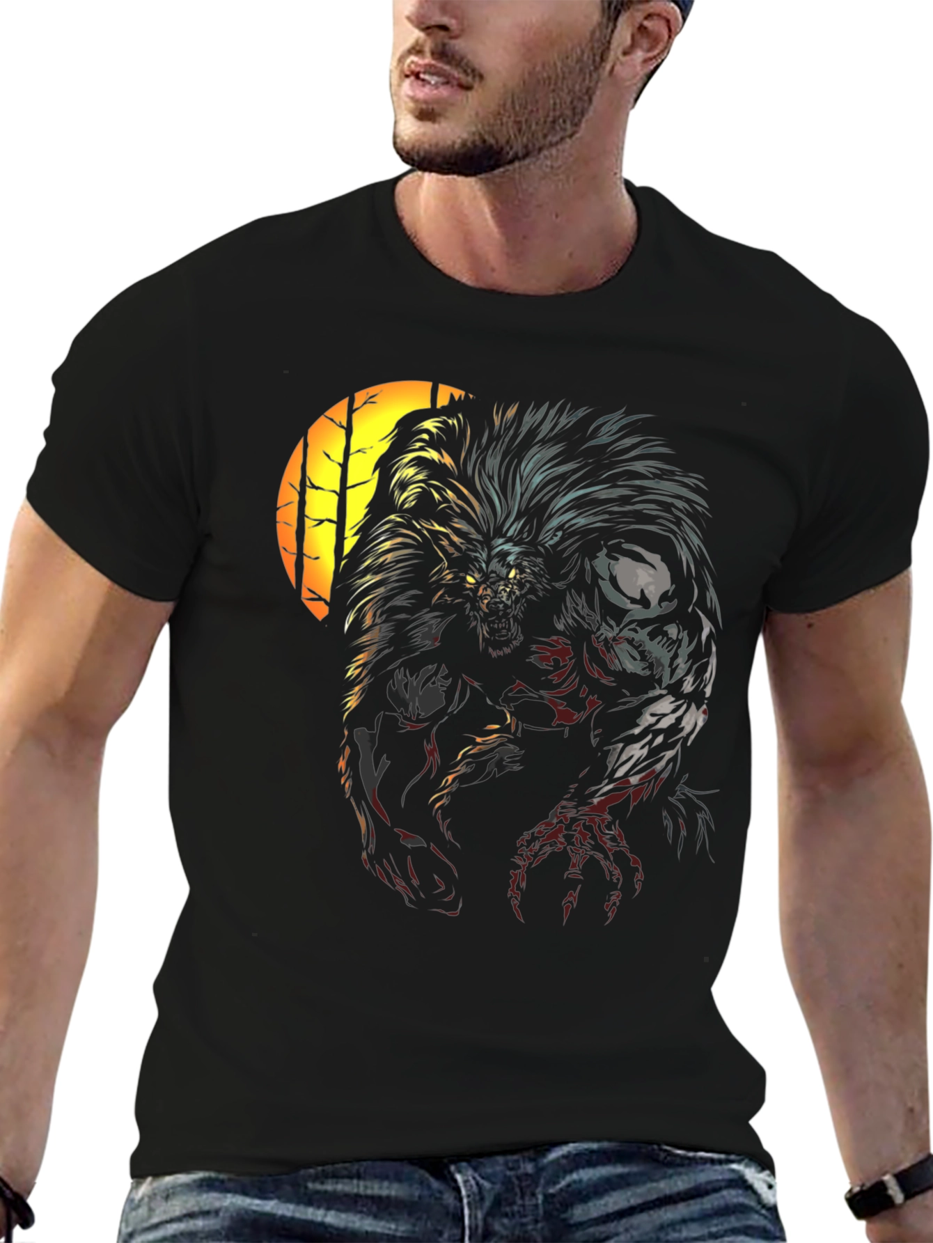 Werewolf Graphic Print Black T-Shirt