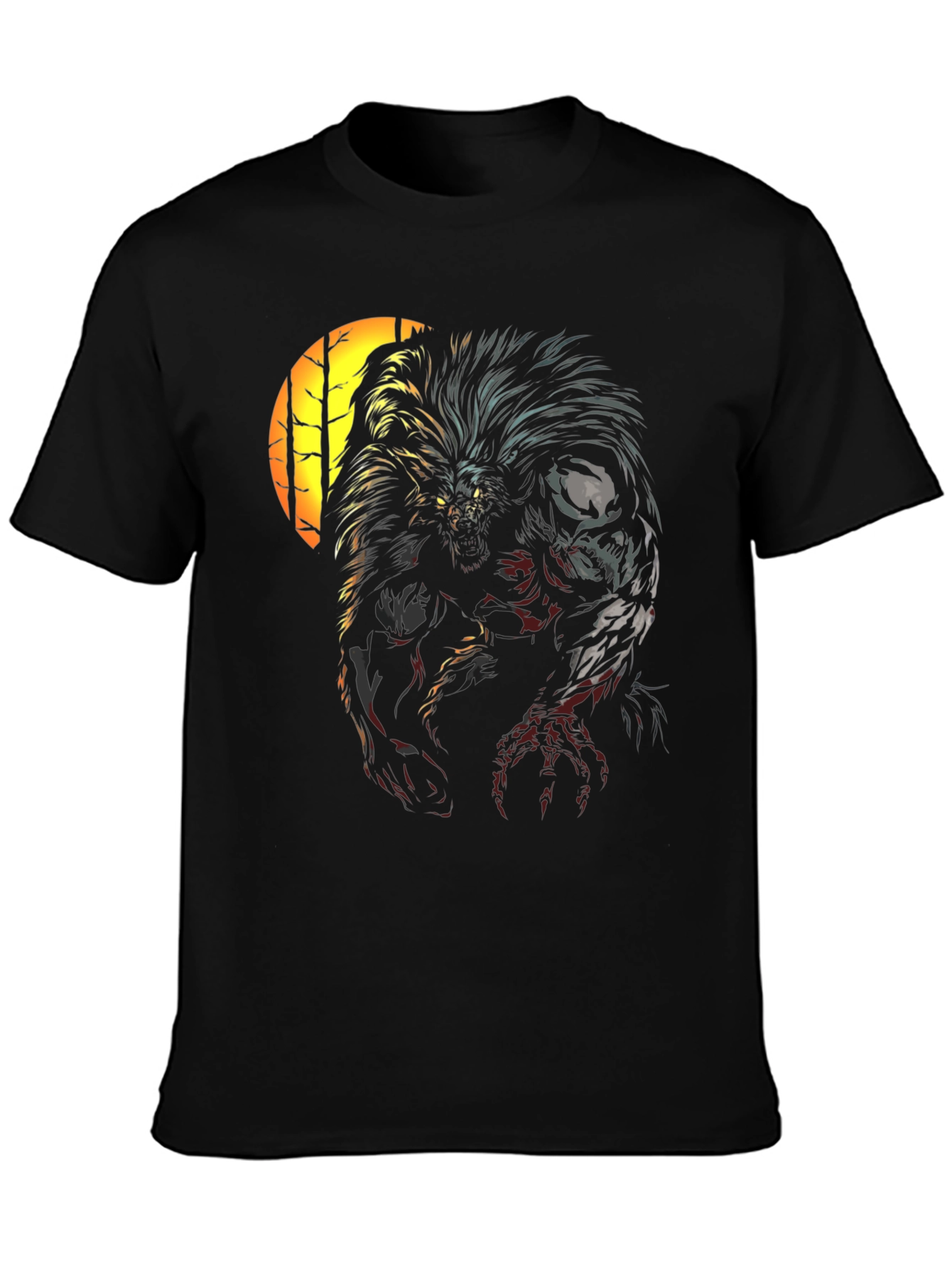 Werewolf Graphic Print Black T-Shirt