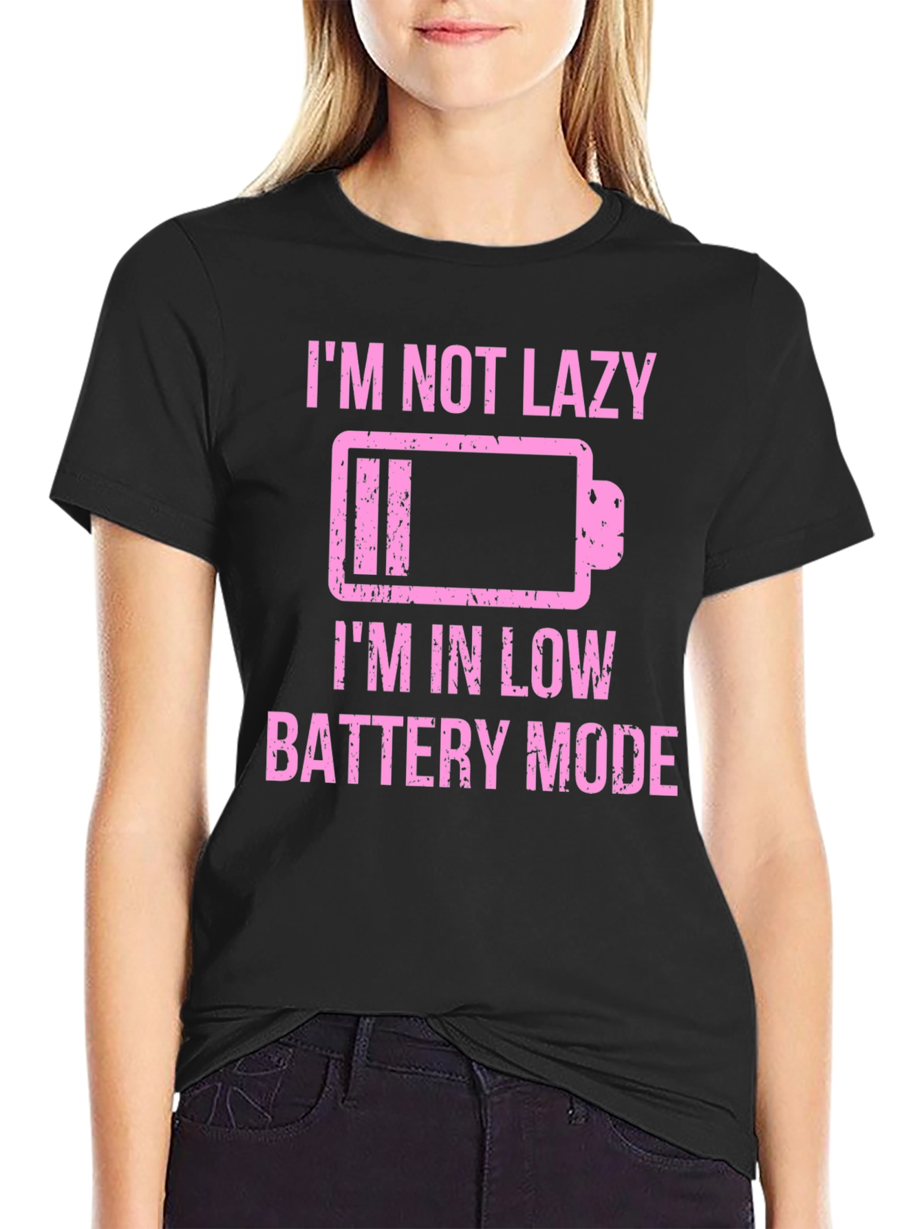 Funny Low Battery Mode Graphic Tee - Black