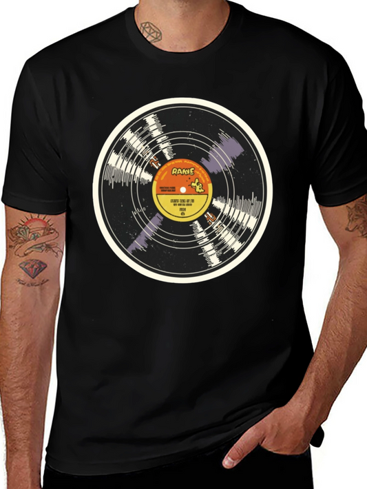 Retro Vinyl Record Graphic Tee - Black