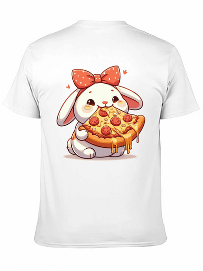 Cute Bunny Pizza Lover Black T-Shirt