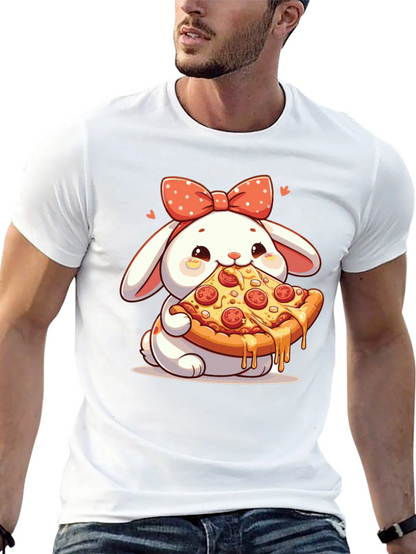 Cute Bunny Pizza Lover Black T-Shirt