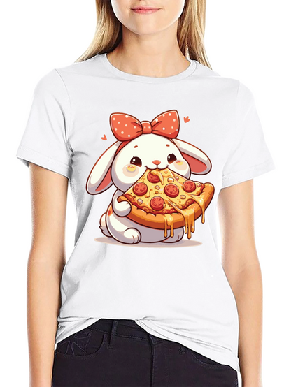 Cute Bunny Pizza Lover Black T-Shirt