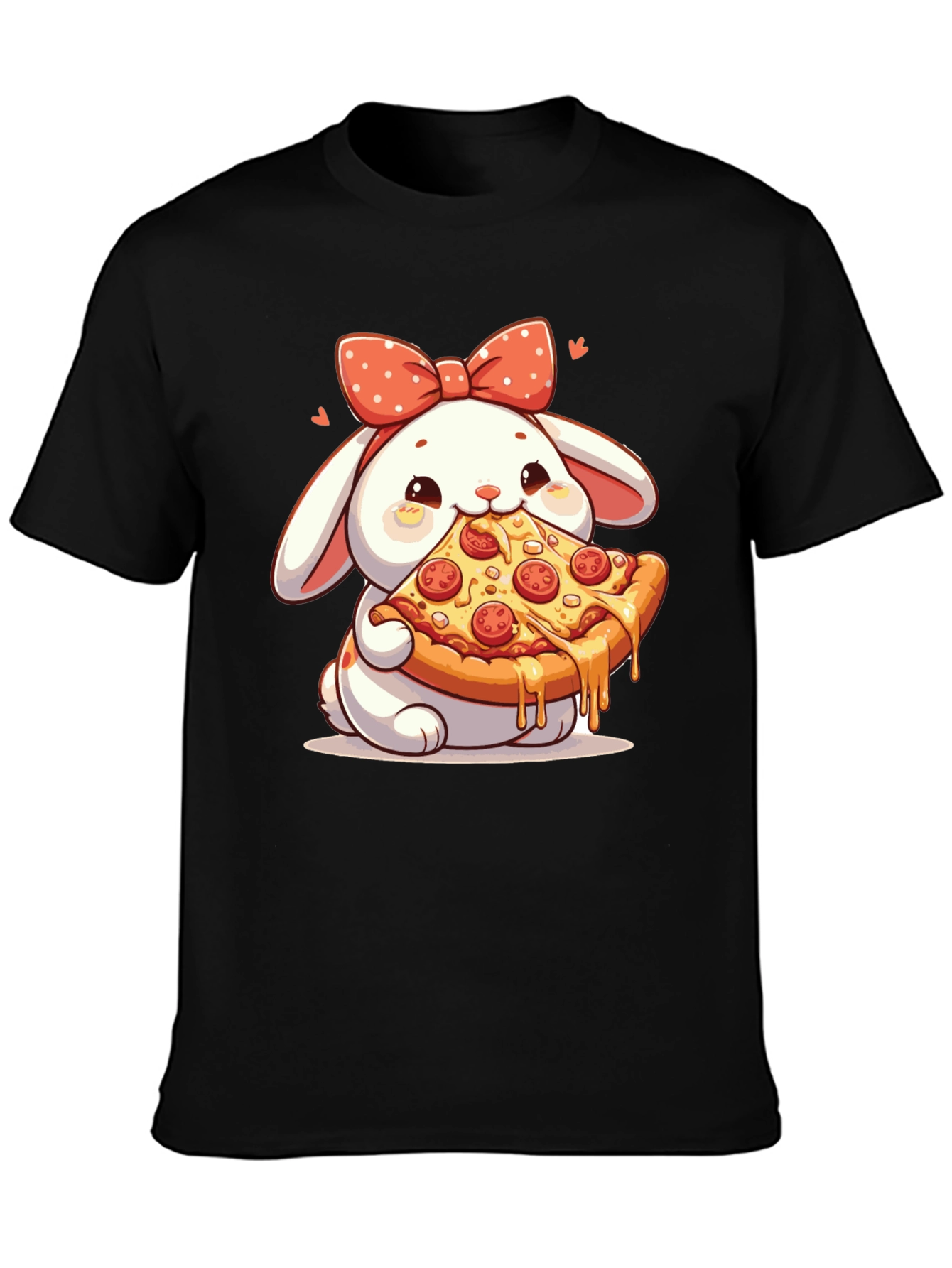 Cute Bunny Pizza Lover Black T-Shirt